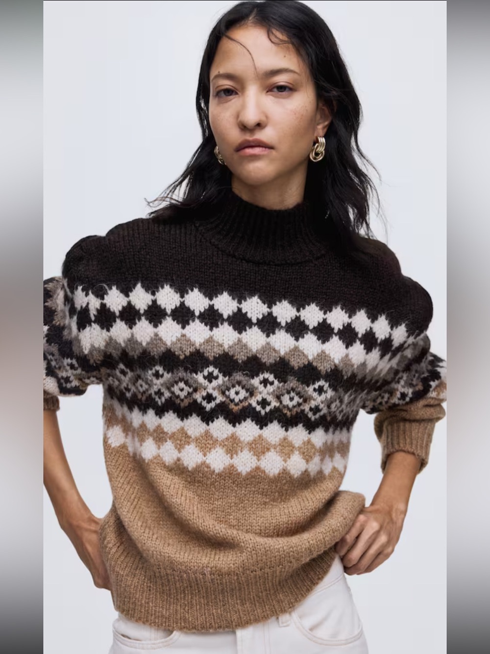 Jacquard _Chunky Kniit Mock Turtleneck Sweater $50 SoldOut Style SzL NWT